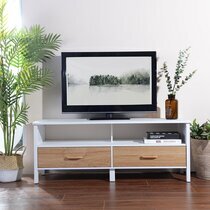 Meuble TV 2 tiroirs 120x38x47 cm blanc et naturel