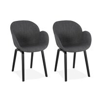 Lot de 2 chaises en tissu gris foncé et pieds noirs - NOVAK