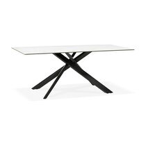 Table à manger 180 cm en verre blanc et piètement noir - CLIFF