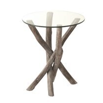 Table d'appoint ronde 50 cm en verre et bois naturel grisé - NATTY