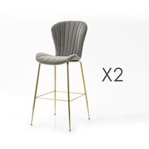Lot de 2 chaises de bar 53x55x112 cm en velours gris - COCKY