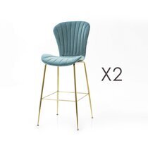 Lot de 2 chaises de bar 53x55x112 cm en velours bleu clair - COCKY