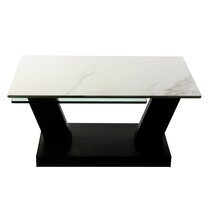 Table basse rectangulaire marbre blanc, transparent et pied anthracite - KANDINS