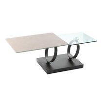 Table basse avec plateau gris clair et transparent et socle anthracite mat - KAN