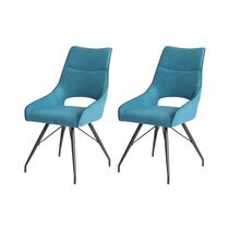 Lot de 2 chaises repas en tissu turquoise et pieds gris mat - MASKA