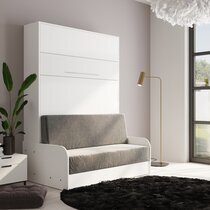 Lit escamotable 140x200 cm + sofa gris avec accoudoirs blancs