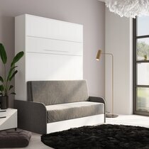Lit escamotable 140x200 cm + sofa gris avec accoudoirs gris