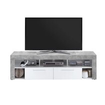 Meuble TV 2 tiroirs 180 cm gris béton et blanc - VERSO