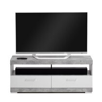 Meuble TV 2 tiroirs 120 cm gris béton et blanc - MIDDO