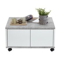Table basse carrée 70 cm avec 2 tiroirs gris béton et blanc