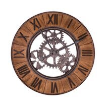 Horloge industrielle avec engrenages 80 cm en fer et sapin