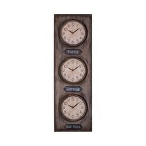 Horloge 3 cadrans 33x107 cm en verre et métal gris