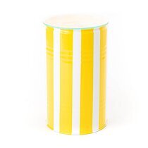 Table d'appoint tonneau en verre et métal jaune et blanc - TONNO