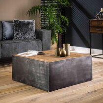 Table basse carrée 80x35 cm en bois recyclé et métal - GLADYZ