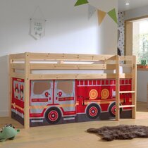 Lit surélevé avec échelle naturel décor camion de pompier - PINO