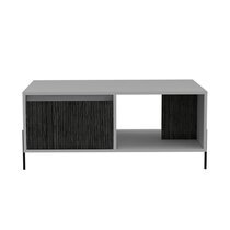 Table basse 2 portes 92,5x55x40 cm blanc et gris foncé - PIMLY