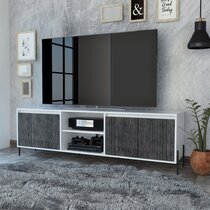Meuble TV 4 portes 162,5x39,2x55 cm blanc et gris foncé - PIMLY