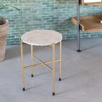 Table d'appoint ronde 40 cm en terrazzo blanc et fer doré