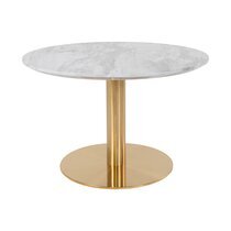 Table basse ronde 70x45 cm aspect marbre blanc et laiton - DERVAL
