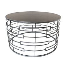 Table basse ronde 80 cm motifs rectangles en métal gris