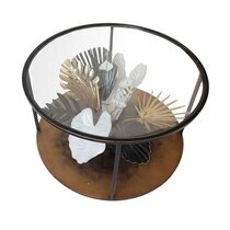 Table basse ronde 3D 80x44,5 cm décor tropical en métal noir et doré