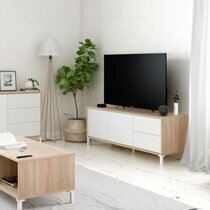 Meuble TV 2 portes et 2 tiroirs 130x41x47 cm naturel et blanc - NIMES