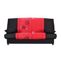 Banquette-lit clic-clac 130 cm matelas 11 cm motif rouge et noir