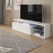Meuble TV LED 1 porte 4 niches 150 cm blanc brillant