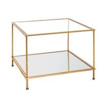 Table basse carrée 60x45 cm en verre trempé et métal doré