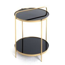 Table d'appoint ronde 38x51 cm en verre noir et métal doré