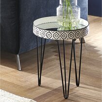 Table d'appoint ronde 39x46 cm en métal noir et blanc avec miroir