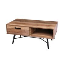 Table basse 1 tiroir 1 niche 110x59,5x49 cm en bois et métal - CLOVA