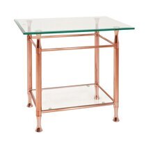 Table d'appoint 58x43x52 cm en verre trempé et métal cuivre
