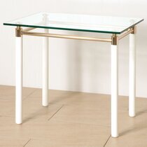 Table d'appoint 60x50x54 cm en verre et métal blanc et doré