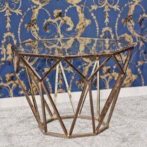 Table d'appoint octogonale 55x38 cm en verre et métal bronze antique
