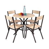 Ensemble table ronde 80 cm avec 4 chaises en bois et métal