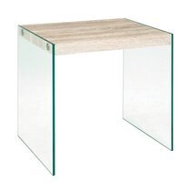 Table d'appoint 46x35x43 cm décor chêne clair et verre - RAJMI