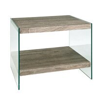 Table d'appoint 55x48x45 cm décor chêne grisé et verre - ALTONA