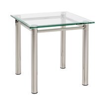 Table d'appoint carrée 42x43 cm en verre et métal chromé