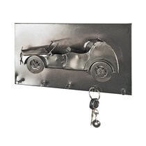 Portemanteau mural décor voiture 35x20 cm en métal gris foncé