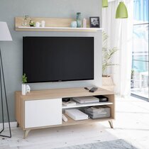 Meuble TV 1 porte 2 niches 135x40x50 cm blanc et chêne - NORA