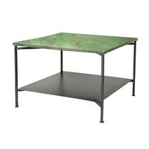 Table basse carrée 2 niveaux 60x60x40 cm en fer vert et noir
