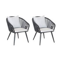 Lot de 2 chaises de jardin en résine noire et coussins gris - VITO