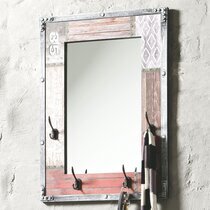 Miroir vintage avec 4 crochets 55x75 cm gris