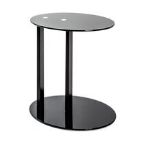 Table d'appoint ovale 45x35x50 cm en métal et verre noir