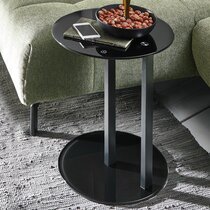 Table d'appoint ronde 40x50 cm en métal et verre noir