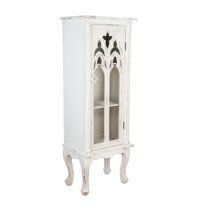 Armoire 2 portes style baroque 49x35x138 cm en verre et bois blanc