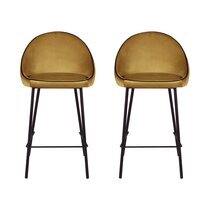 Lot de 2 chaises de bar H75 cm en tissu moutarde - ABAYA