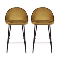 Lot de 2 chaises de bar H65 cm en tissu moutarde - ABAYA