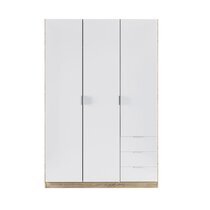 Armoire 3 portes 3 tiroirs 121x52x180 cm blanc et naturel